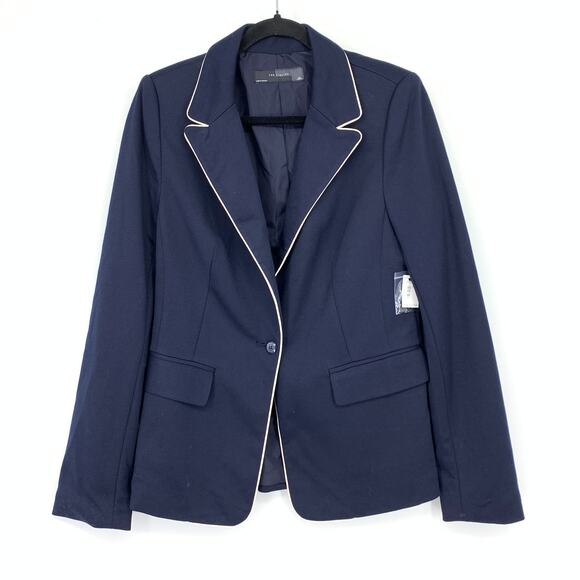 The Limited Single Button Blazer Jacket Womens Sz M Tall Navy White Trim NEW - Picture 1 of 7